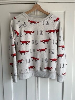 LA Soul Sweatshirt Small Heathered Light Gray Fox Print Women's Pullover Sweater